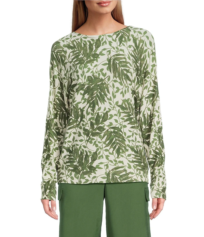Investments Layered Leaves Long Sleeve Boat Neck Pullover Sweater