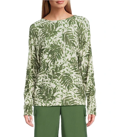 Investments Layered Leaves Long Sleeve Boat Neck Pullover Sweater