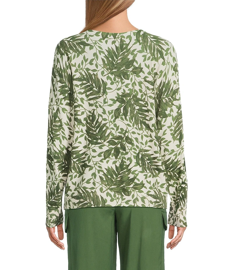 Investments Layered Leaves Long Sleeve Boat Neck Pullover Sweater