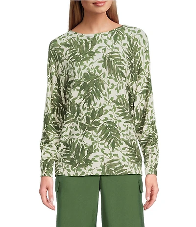 Investments Layered Leaves Long Sleeve Boat Neck Pullover Sweater