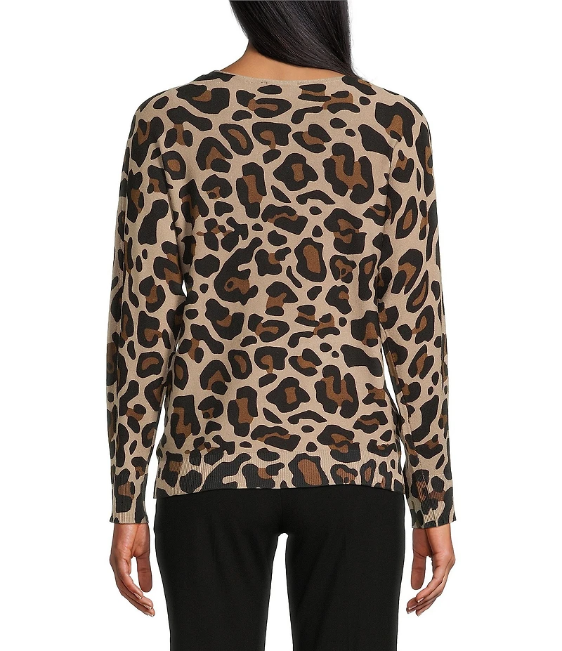 Investments Leopard Print Long Sleeve Boat Neck Pullover Sweater