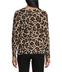 Investments Leopard Print Long Sleeve Boat Neck Pullover Sweater