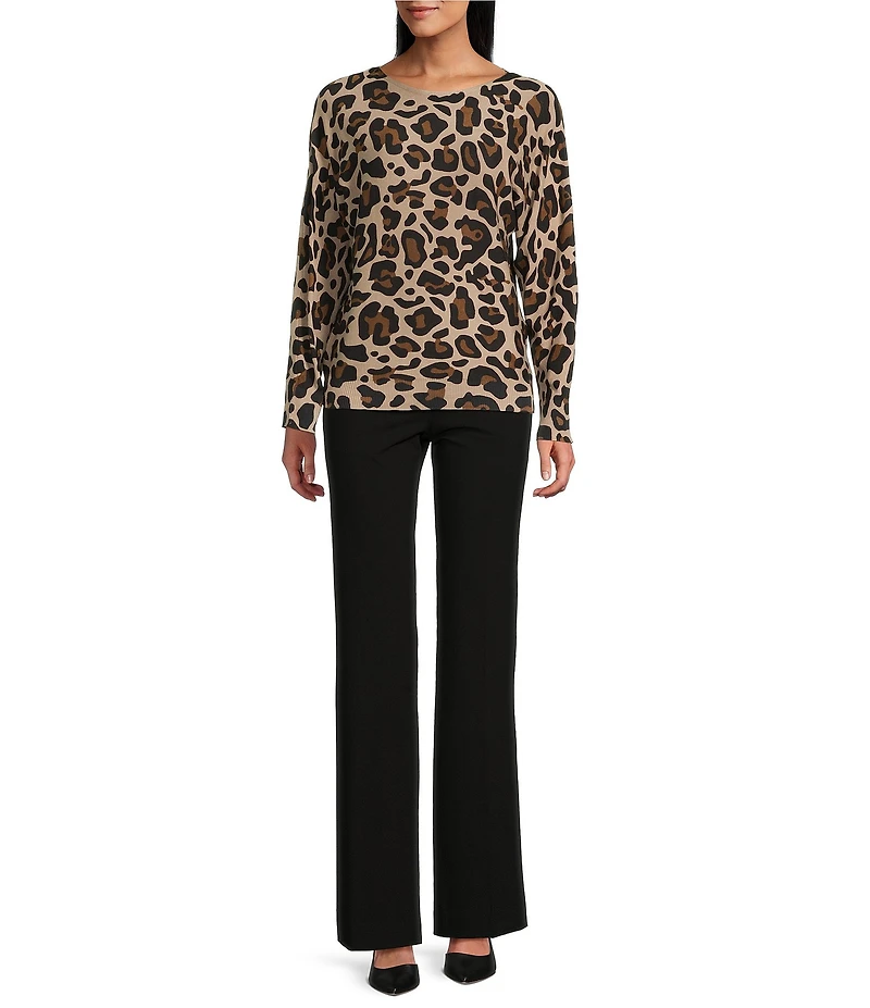 Investments Leopard Print Long Sleeve Boat Neck Pullover Sweater