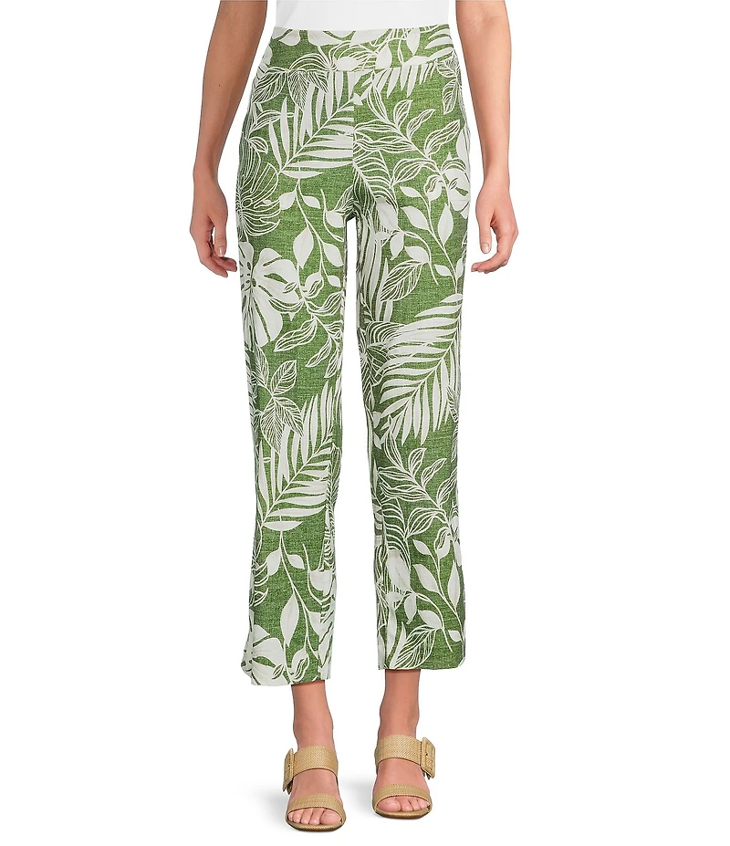 Investments Lime Palm Tropical Print Pull-On Straight Leg Ankle Pants