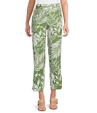 Investments Lime Palm Tropical Print Pull-On Straight Leg Ankle Pants