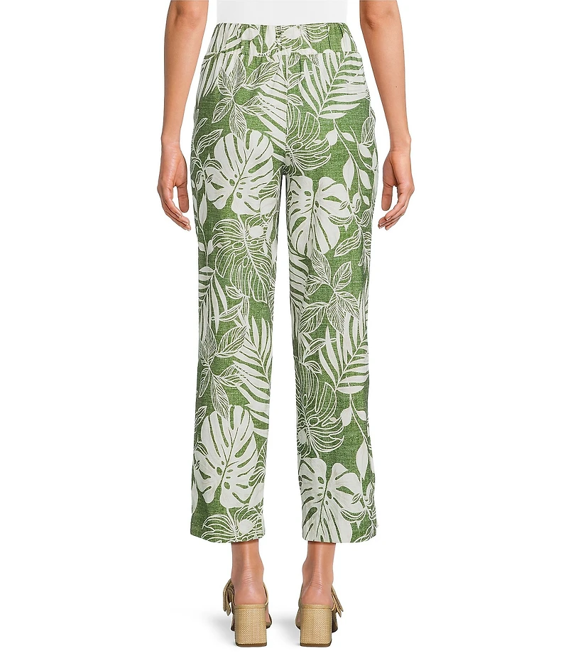 Investments Lime Palm Tropical Print Pull-On Straight Leg Ankle Pants