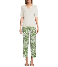 Investments Lime Palm Tropical Print Pull-On Straight Leg Ankle Pants