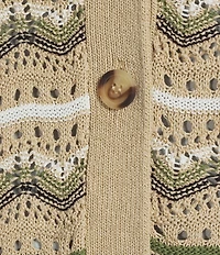 Investments Linen Blend V-Neck Short Sleeve Button Front Striped Cardigan