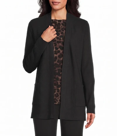 Investments Long Sleeve Open Front Patch Pocket Cardigan