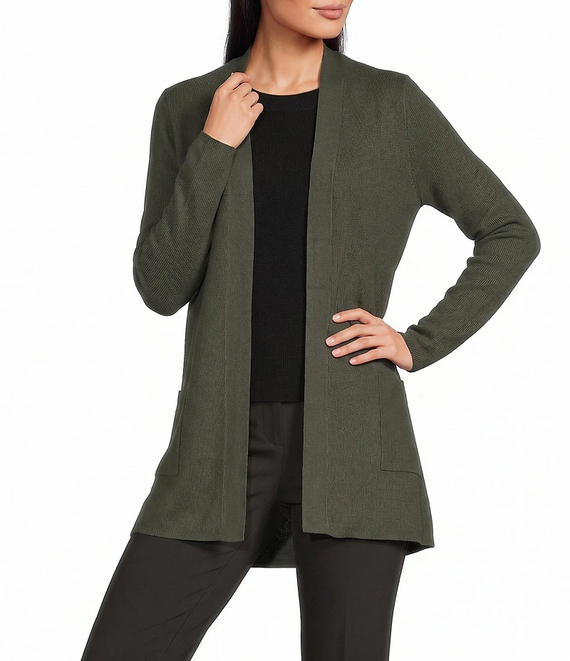 Investments Long Sleeve Open Front Patch Pocket Cardigan
