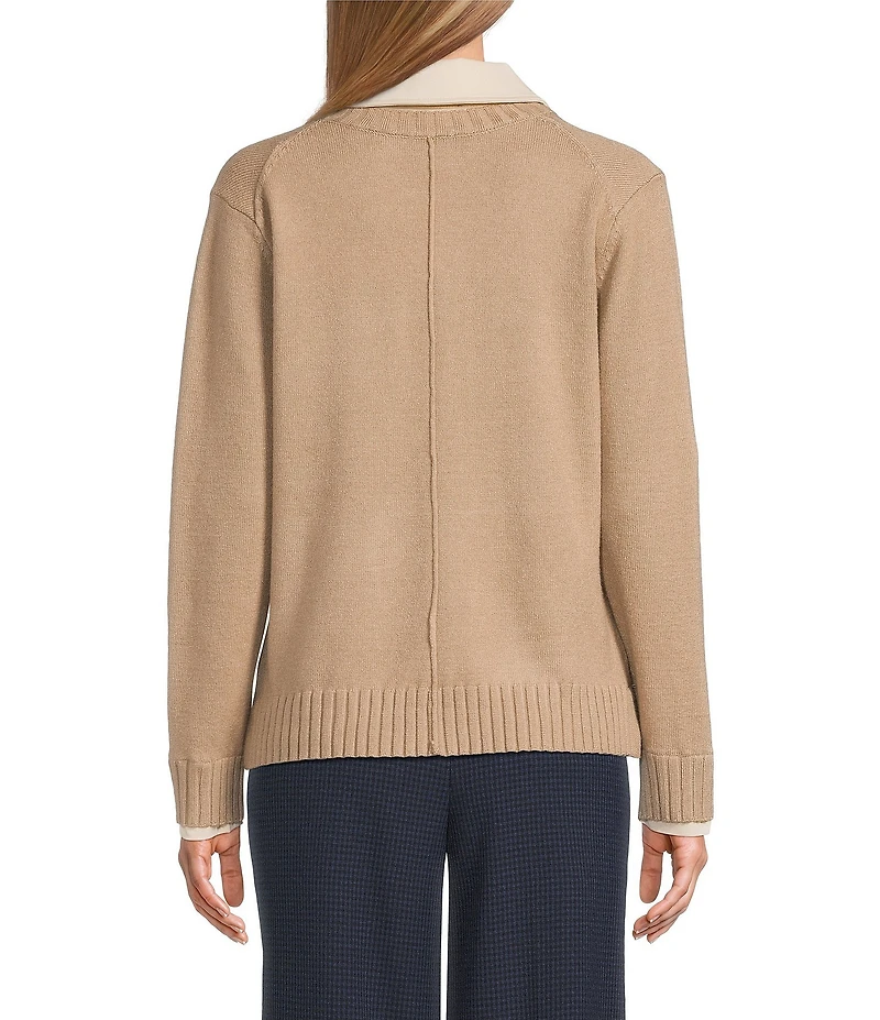 Investments Long Sleeve Point Collar Twofer Sweater