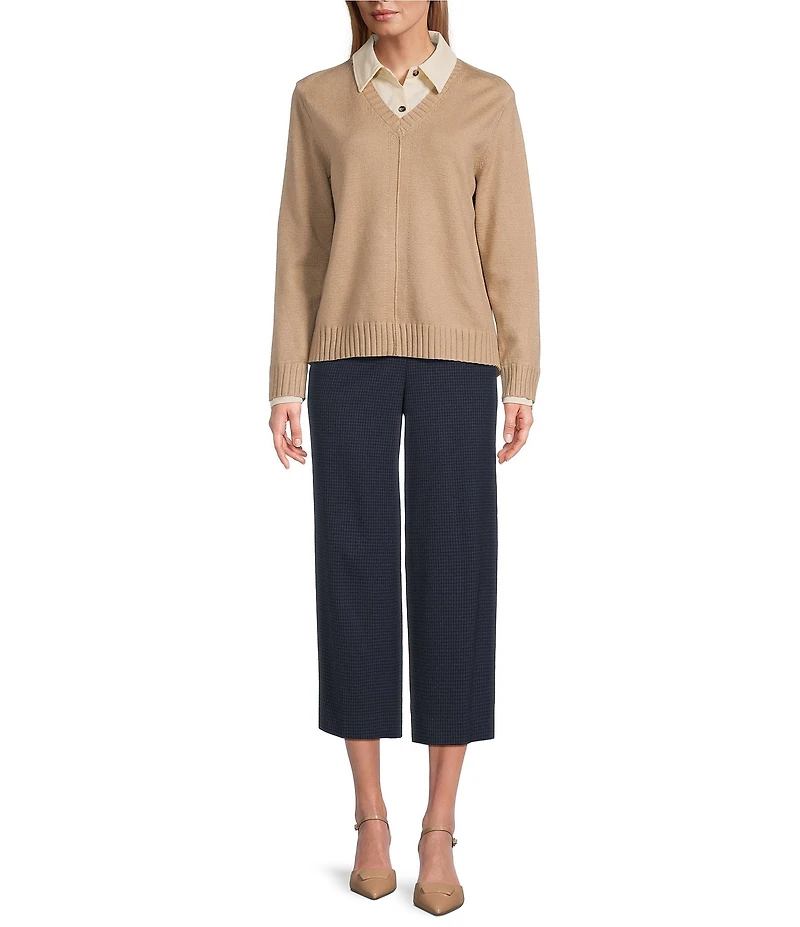 Investments Long Sleeve Point Collar Twofer Sweater