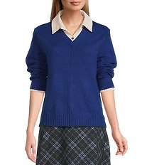 Investments Long Sleeve Point Collar Twofer Sweater
