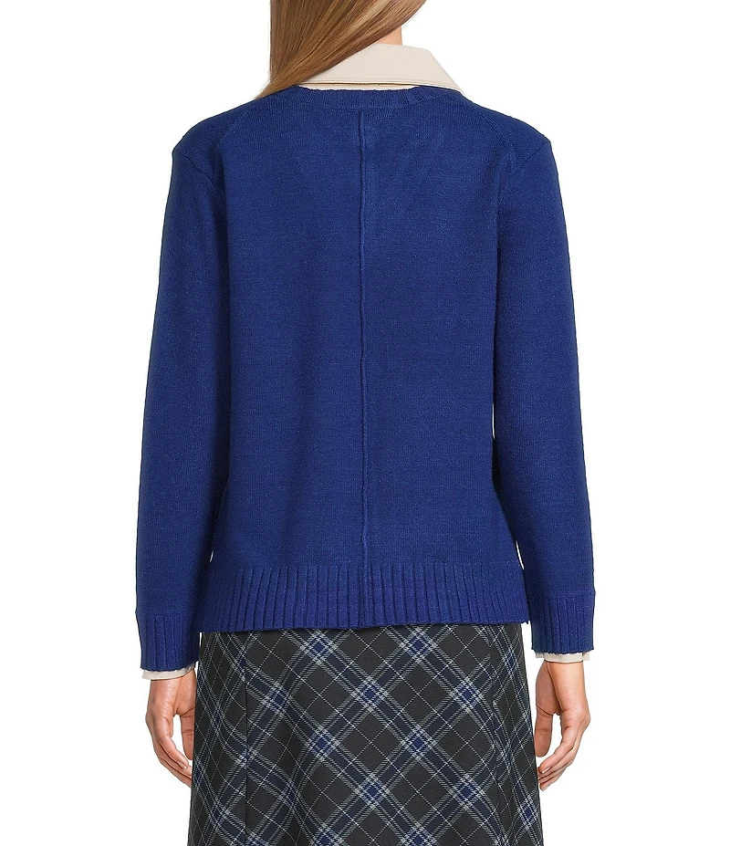 Investments Long Sleeve Point Collar Twofer Sweater