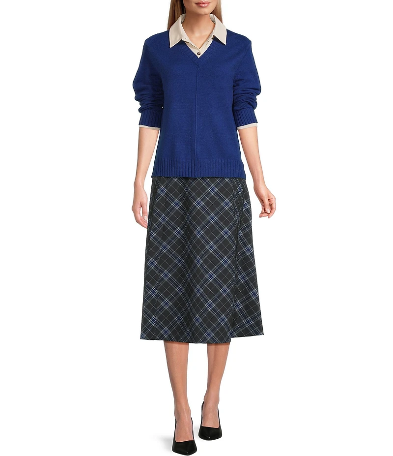 Investments Long Sleeve Point Collar Twofer Sweater