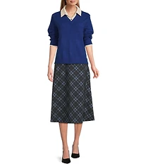 Investments Long Sleeve Point Collar Twofer Sweater