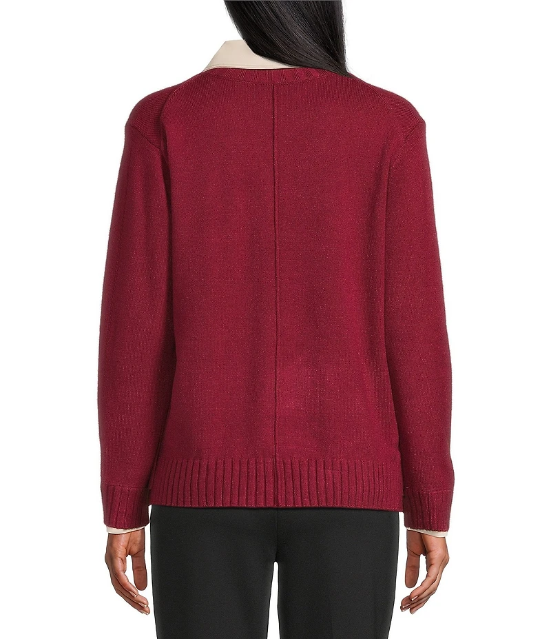 Investments Long Sleeve Point Collar Twofer Sweater