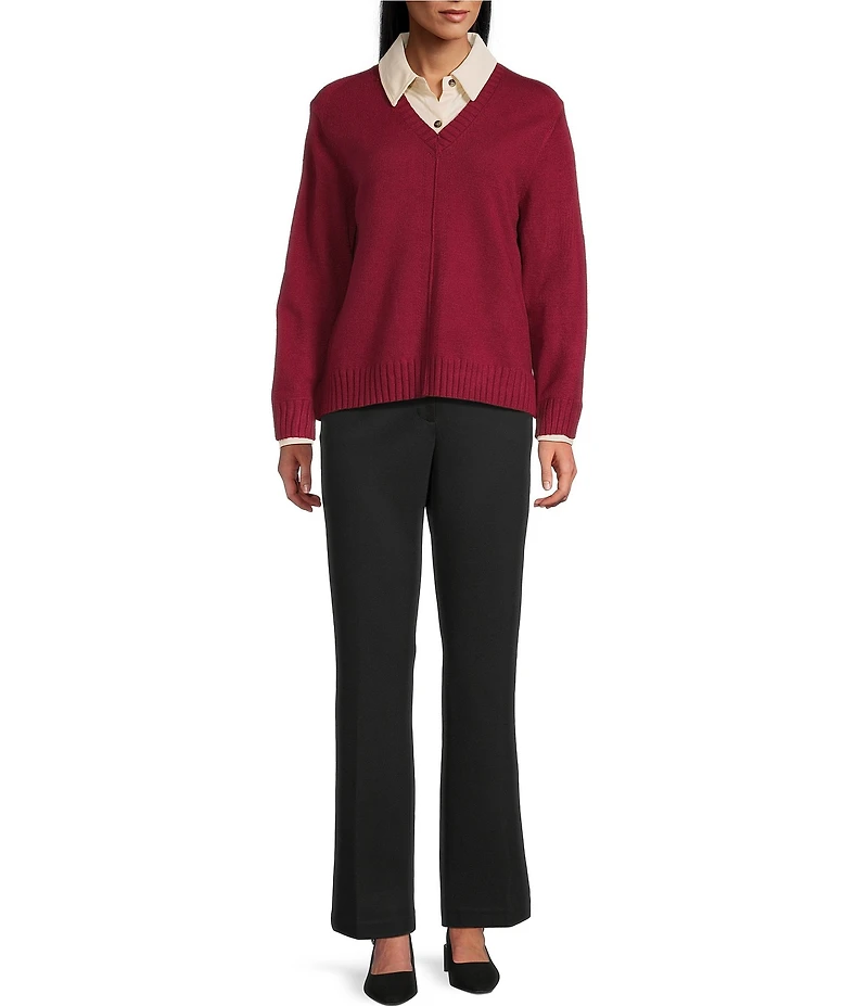 Investments Long Sleeve Point Collar Twofer Sweater