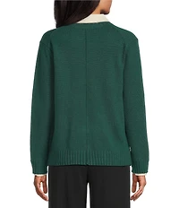 Investments Long Sleeve Point Collar Twofer Sweater