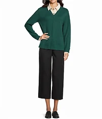 Investments Long Sleeve Point Collar Twofer Sweater