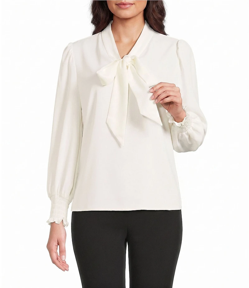 Investments Long Sleeve V-Neck Bow Blouse