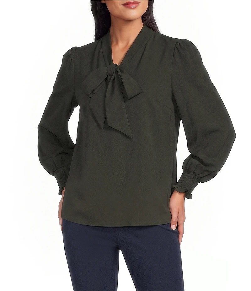 Investments Long Sleeve V-Neck Bow Blouse