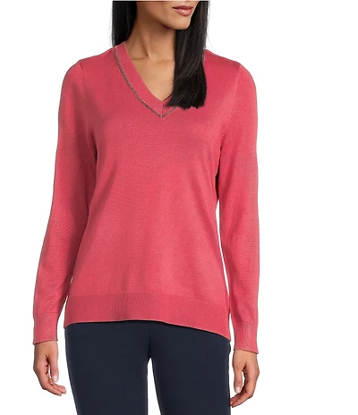 Investments Long Sleeve V-Neck Pullover Top