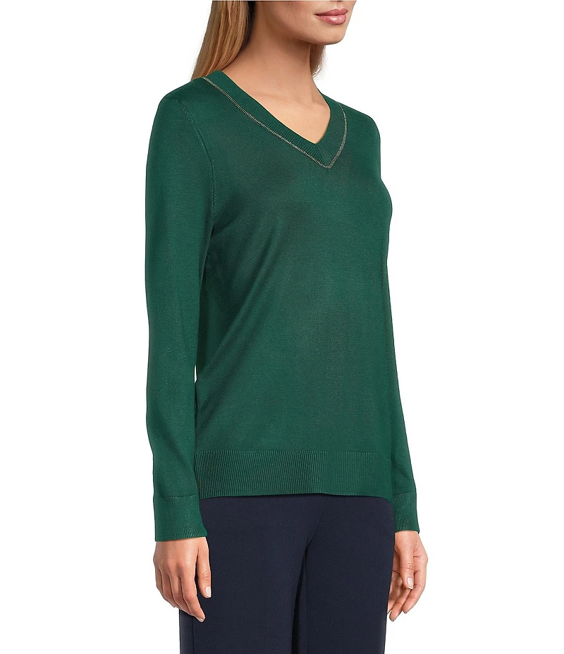Investments Long Sleeve V-Neck Pullover Top