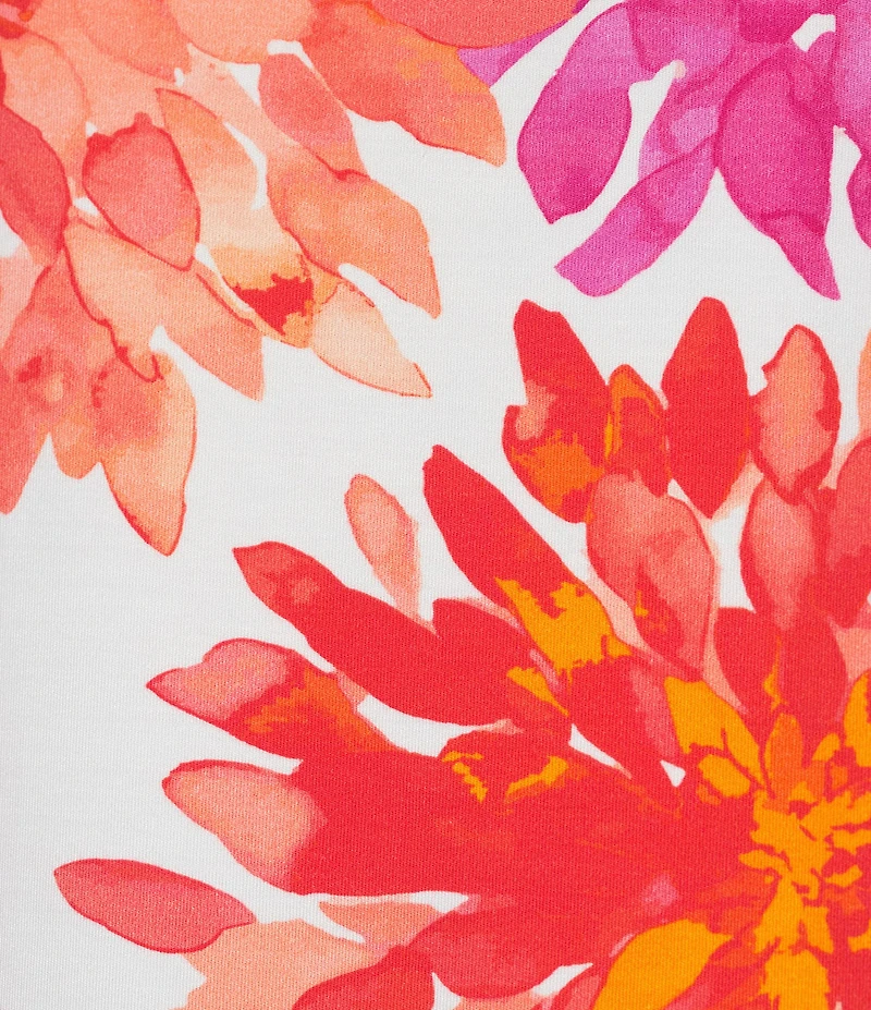 Investments Magenta Chrysanthemum Print Cap Sleeve Boat Neck Rory Knit Tee