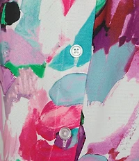 Investments Magenta Painted Floral 3/4 Sleeve Crew Neck Button Front Blouse