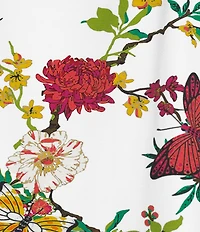 Investments Multi Floral Butterfly Print Cap Sleeve Boat Neck Rory Knit Tee