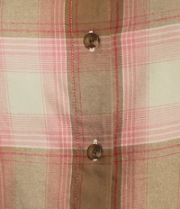 Investments Neutral Plaid Long Sleeve Point Collar Button Front Top