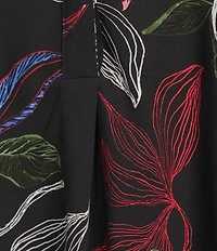 Investments Nora Linear Floral Print Long Sleeve Y-Neck Drapey Twill Blouse