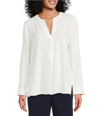 Investments Nora Long Sleeve Y-Neck Drapey Twill Blouse