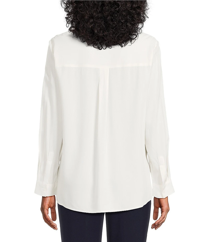 Investments Nora Long Sleeve Y-Neck Drapey Twill Blouse