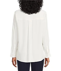 Investments Nora Long Sleeve Y-Neck Drapey Twill Blouse