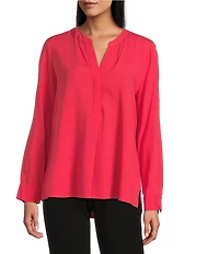 Investments Nora Long Sleeve Y-Neck Drapey Twill Blouse