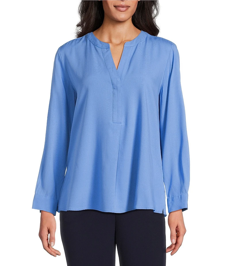 Investments Nora Long Sleeve Y-Neck Drapey Twill Blouse