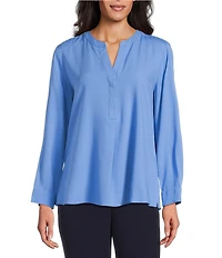 Investments Nora Long Sleeve Y-Neck Drapey Twill Blouse