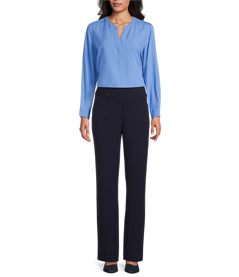 Investments Nora Long Sleeve Y-Neck Drapey Twill Blouse