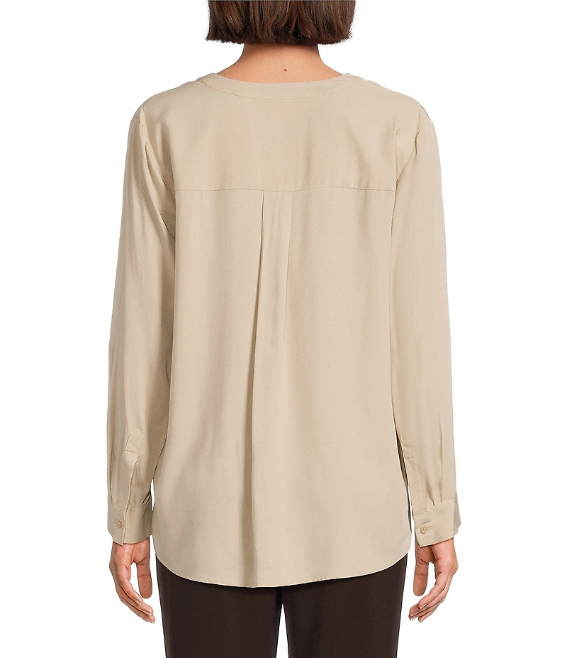 Investments Nora Long Sleeve Y-Neck Drapey Twill Blouse