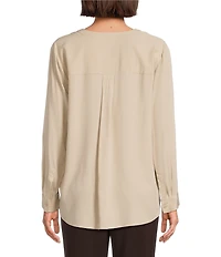 Investments Nora Long Sleeve Y-Neck Drapey Twill Blouse