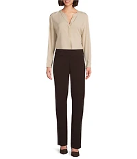 Investments Nora Long Sleeve Y-Neck Drapey Twill Blouse