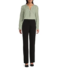 Investments Nora Stripe Long Sleeve Y-Neck Drapey Twill Blouse