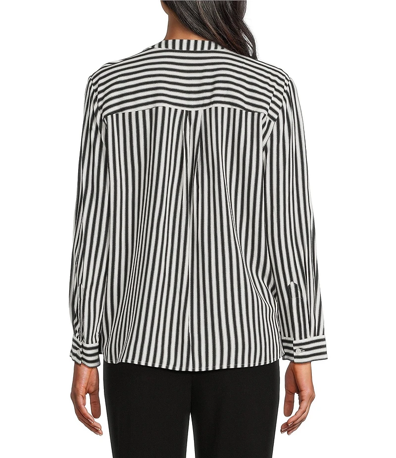 Investments Nora Stripe Long Sleeve Y-Neck Drapey Twill Blouse