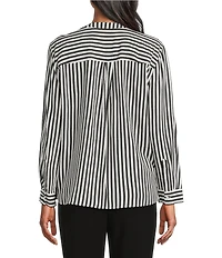 Investments Nora Stripe Long Sleeve Y-Neck Drapey Twill Blouse