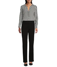 Investments Nora Stripe Long Sleeve Y-Neck Drapey Twill Blouse