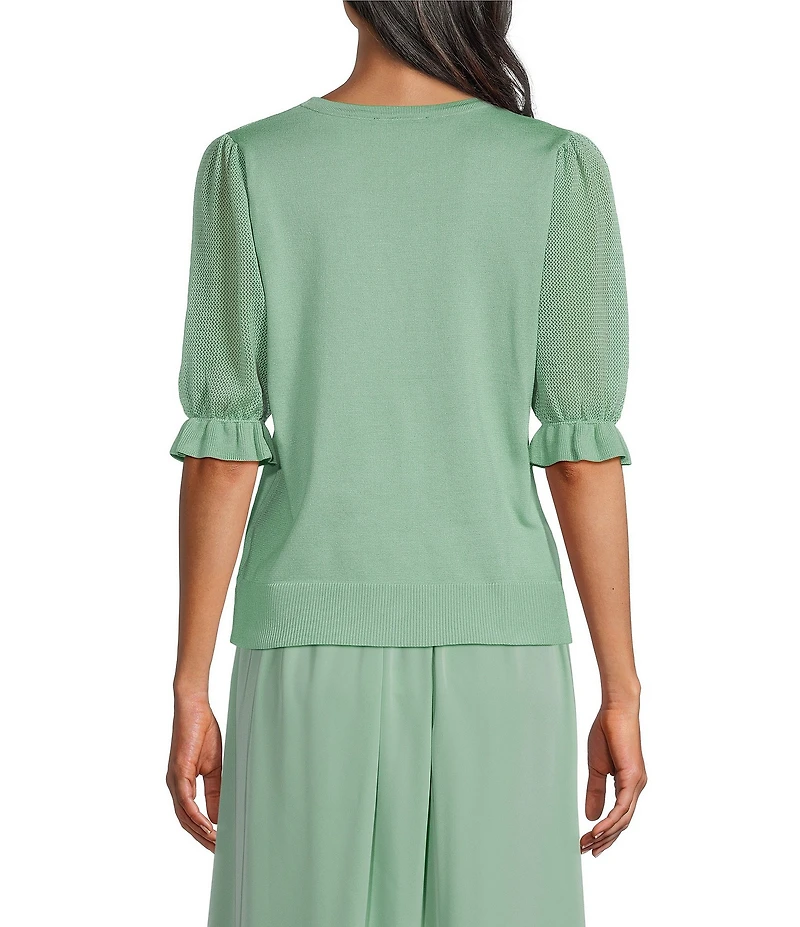 Investments Novelty Short Puff Sleeve Crew Neck Sweater Top