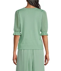 Investments Novelty Short Puff Sleeve Crew Neck Sweater Top