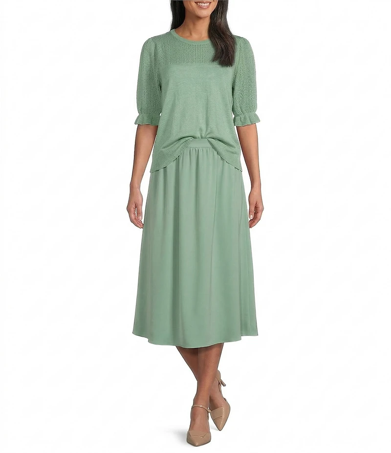 Investments Novelty Short Puff Sleeve Crew Neck Sweater Top